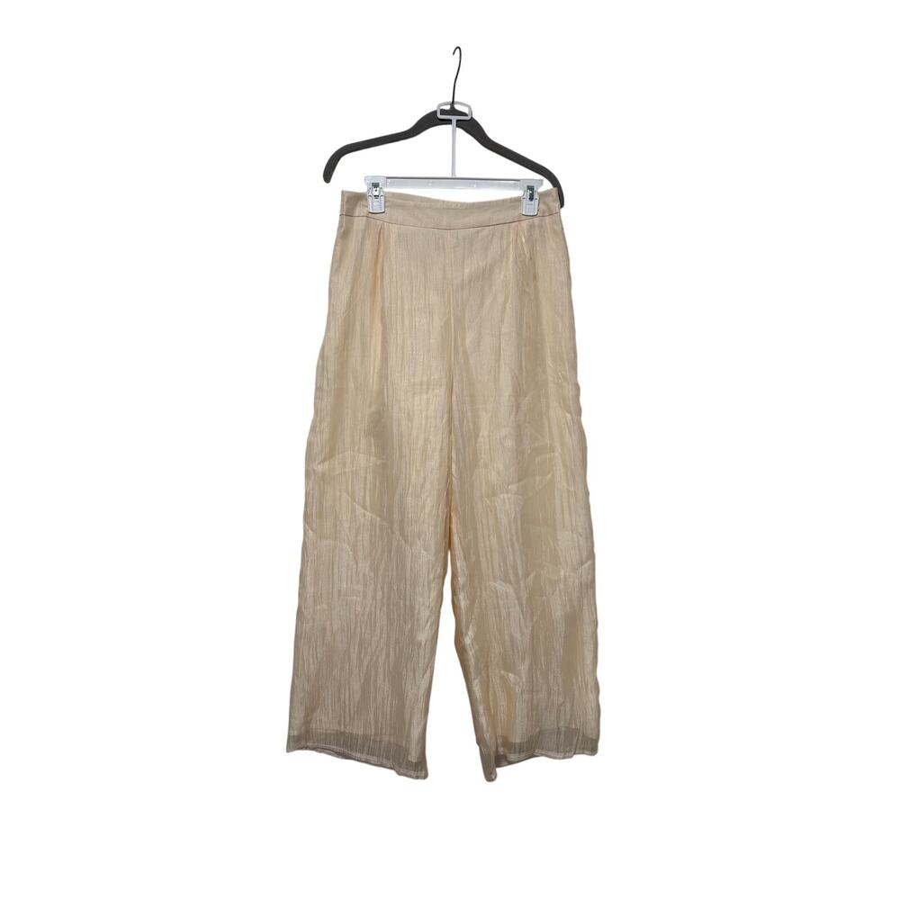 Women’s XXL Ivory Sheer Wide Leg Pants High Rise Pull On Beach Cover Up Linen - Picture 2 of 11